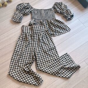 EDDY Stylish Black and Sand Checkered Women's Pants & Top Set